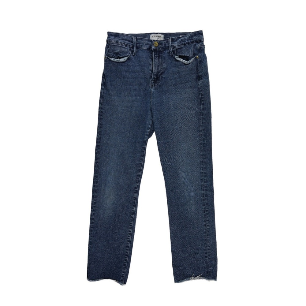 Frame Le High Straight Jeans Women's Size 29 Blue Naples Raw Hem Denim